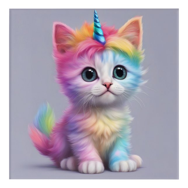 Rainbow Unicorn Kitten Acrylic Print (Front)