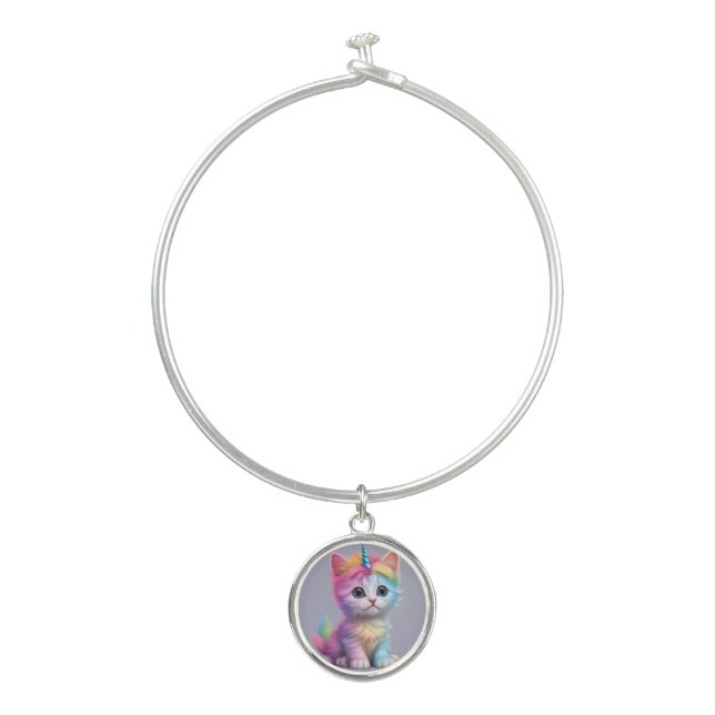 Rainbow Unicorn Kitten Bangle Bracelet (Front)