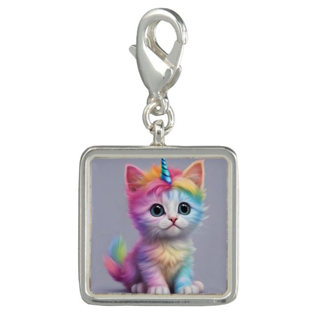 Rainbow Unicorn Kitten Charm (Front)