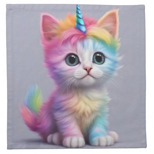 Rainbow Unicorn Kitten Cloth Napkin