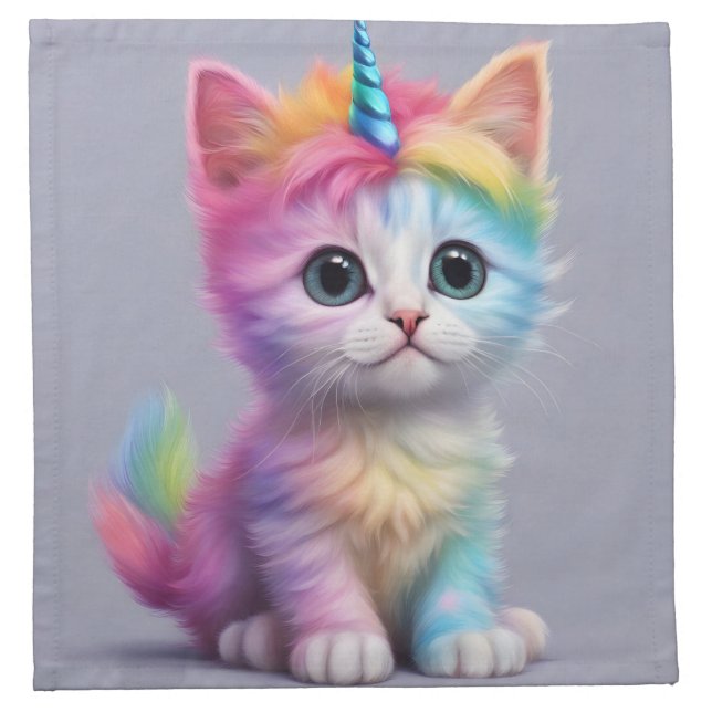Rainbow Unicorn Kitten Cloth Napkin (Front)
