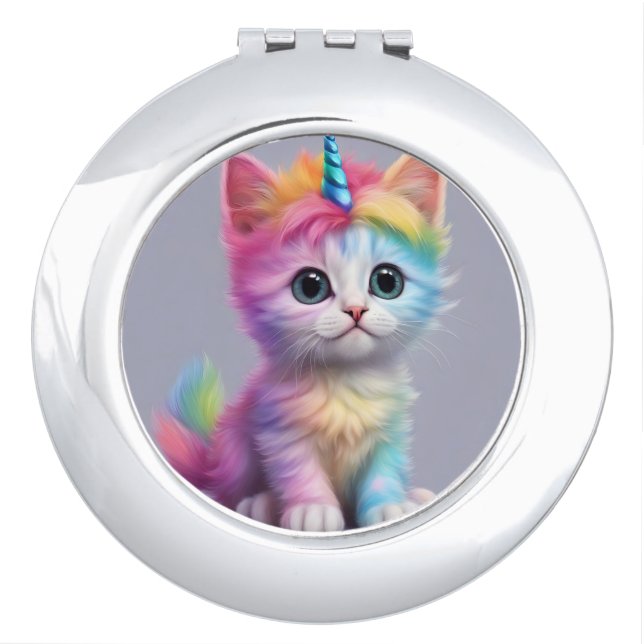 Rainbow Unicorn Kitten Compact Mirror (Front)