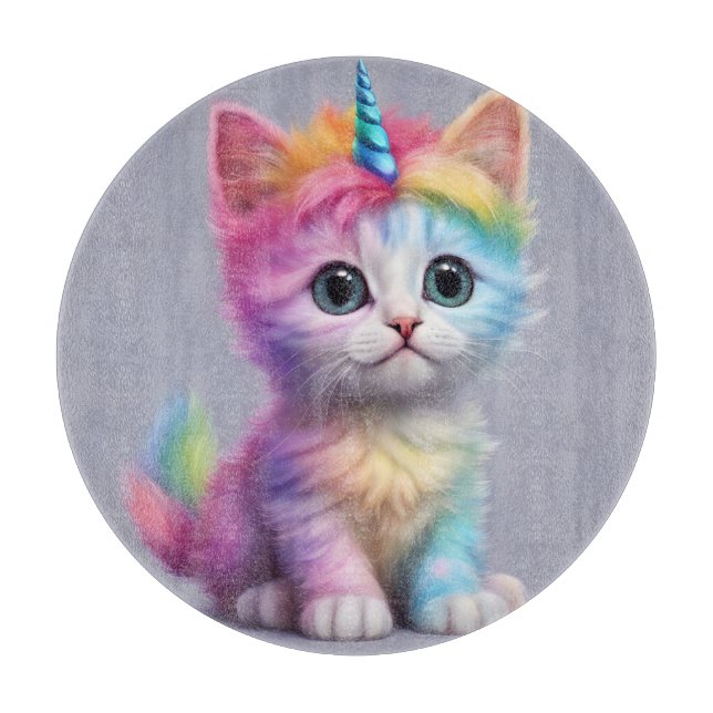 Rainbow Unicorn Kitten Cutting Board (Front)