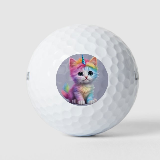 Rainbow Unicorn Kitten Golf Balls (Front)