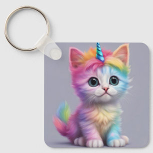 Rainbow Unicorn Kitten Keychain