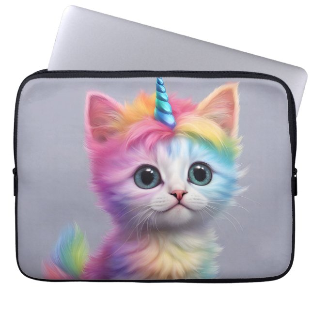 Rainbow Unicorn Kitten Laptop Sleeve (Front)