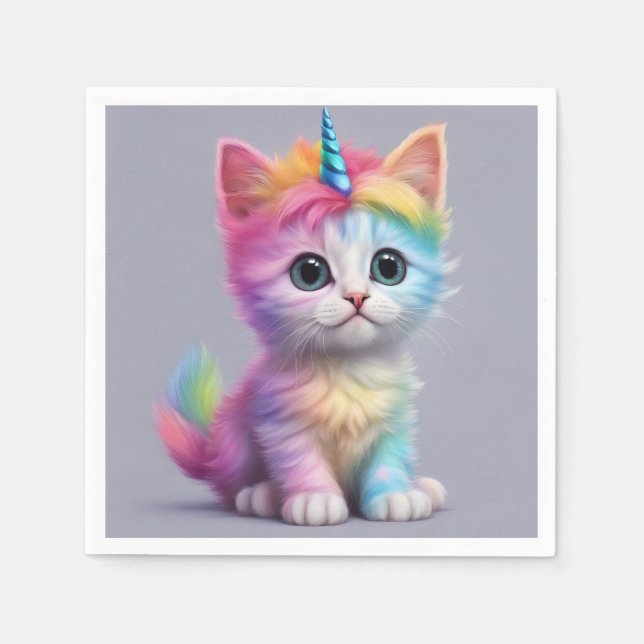 Rainbow Unicorn Kitten Napkins (Front)