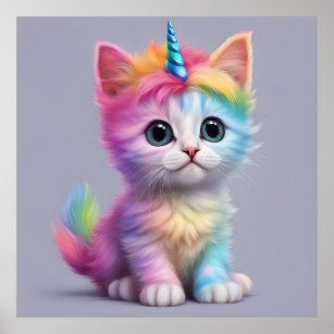 Rainbow Unicorn Kitten Poster