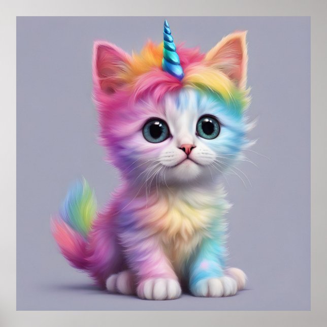Rainbow Unicorn Kitten Poster (Front)