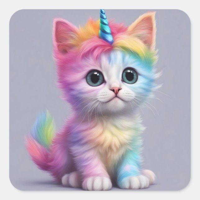 Rainbow Unicorn Kitten Square Sticker (Front)