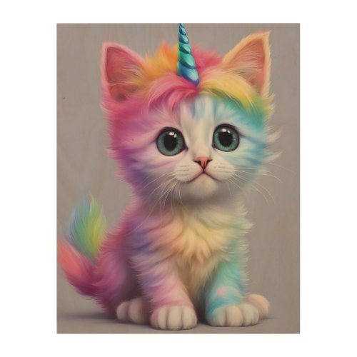 Rainbow Unicorn Kitten Wood Wall Art