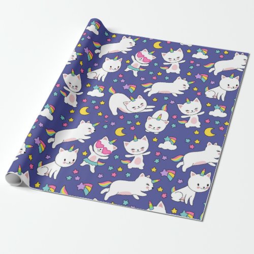Rainbow Unicorn Kitties Wrapping Paper