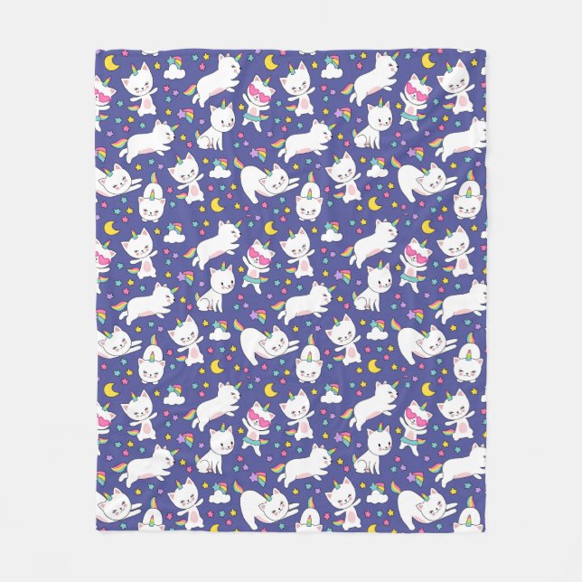 Rainbow Unicorn Kitty Fleece Blanket (Front)
