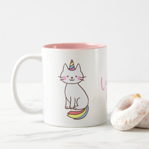 Rainbow Unicorn Kitty Two_Tone Coffee Mug