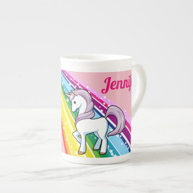 Rainbow Unicorn Little Girl's Cup Personalize NAME (Front Right)