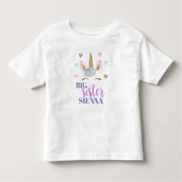 Rainbow Unicorn Love Heart Big Sister Personalized Toddler T-shirt
