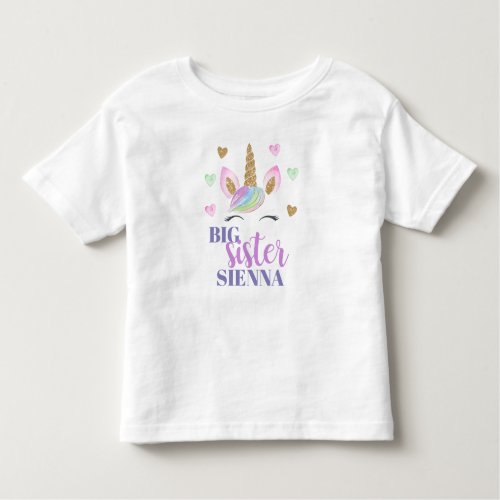 Rainbow Unicorn Love Heart Big Sister Personalized Toddler T_shirt