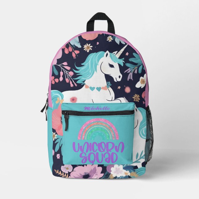 Rainbow Unicorn Magic Glitter Print Name Backpack (Front)