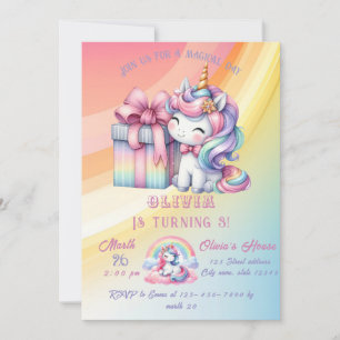 Rainbow Unicorn Magic Moment Girl Birthday Invitation