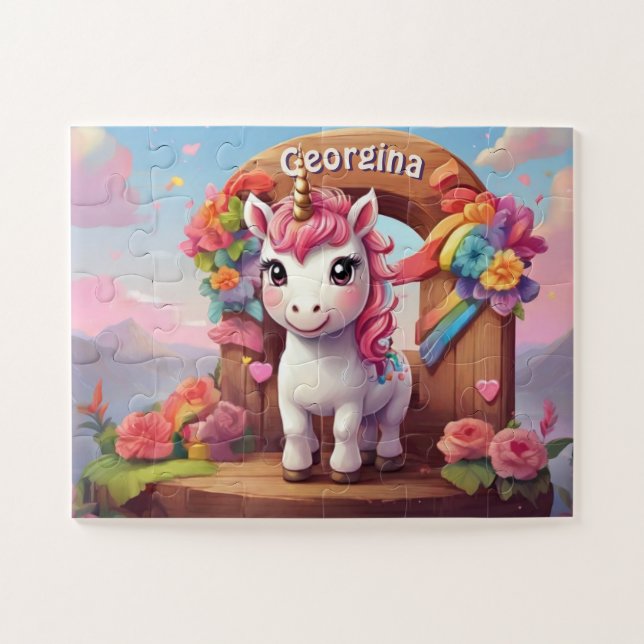 Rainbow Unicorn Magic Personalized Jigsaw Puzzle (Horizontal)