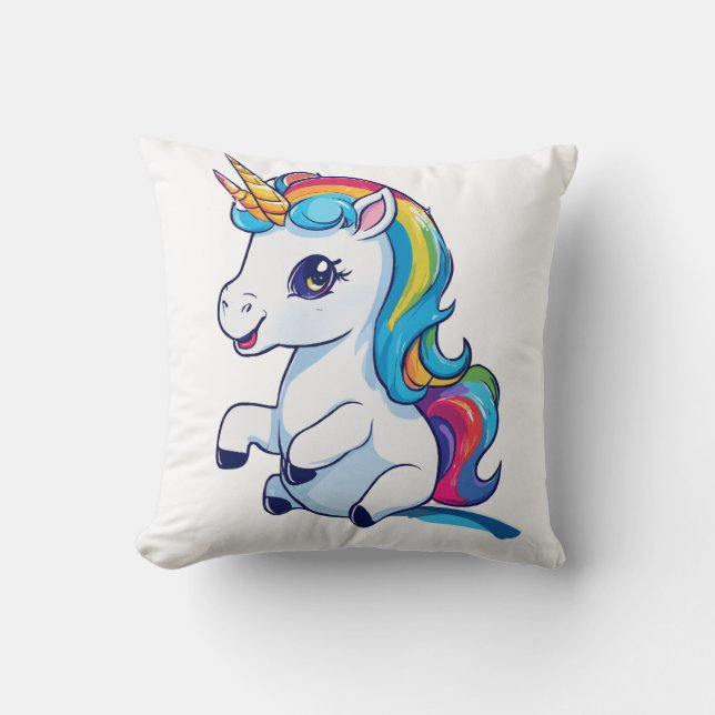 Rainbow Unicorn Magic Throw Pillow (Front)
