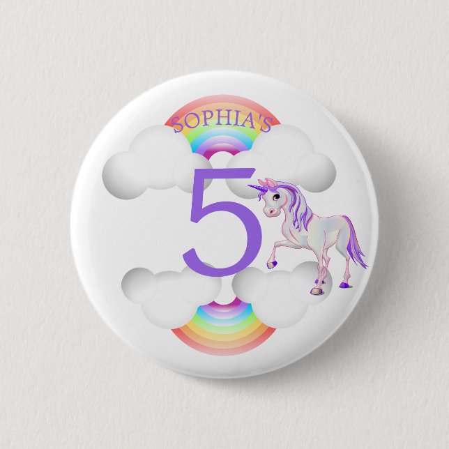 Rainbow Unicorn Magical Cute  Age  Birthday Button (Front)