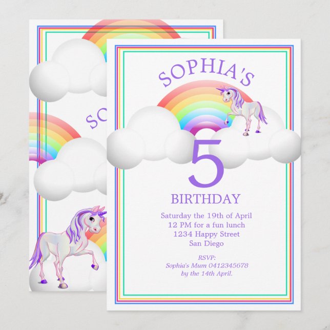 Rainbow Unicorn Magical  Cute  Birthday Invitation (Front/Back)