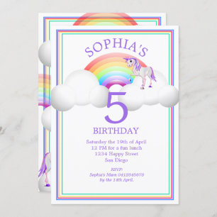 Rainbow Unicorn Magical Cute Birthday Invitation