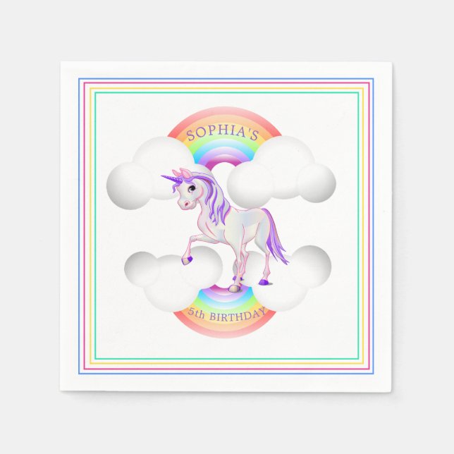 Rainbow Unicorn Magical  Cute Birthday Napkins (Front)