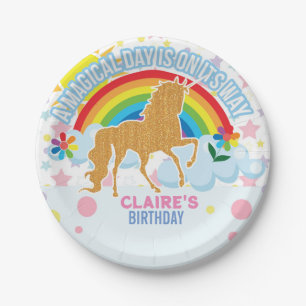 Rainbow Unicorn Magical Girls Birthday Party Decor Paper Plates