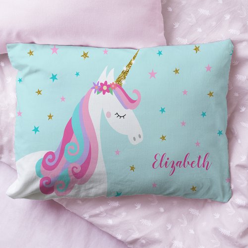 Rainbow Unicorn Magical Glitter Aqua Pillow Case