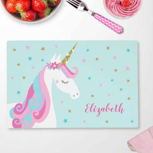 Rainbow Unicorn Magical Glitter Aqua Placemat