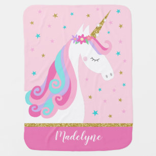 Rainbow Unicorn Magical Glitter Pink Baby Blanket