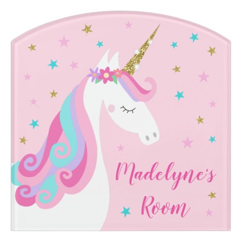 Rainbow Unicorn Magical Glitter Pink Bedroom Door Sign