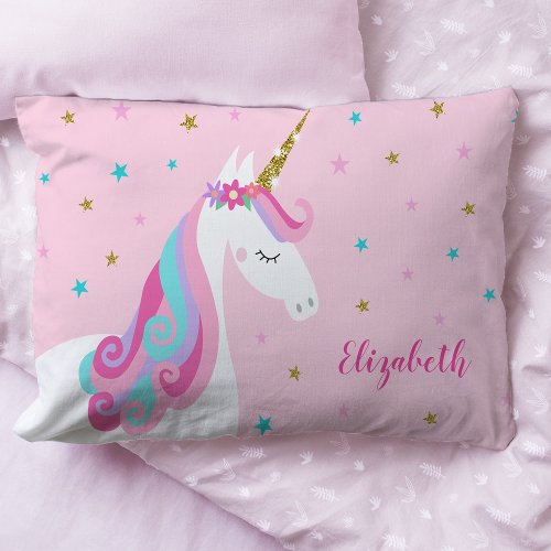 Rainbow Unicorn Magical Glitter Pink Pillow Case