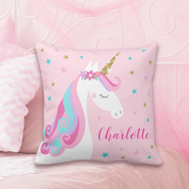 Rainbow Unicorn Magical Glitter Pink Throw Pillow (Creator Uploaded)