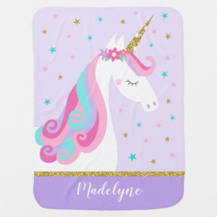 Rainbow Unicorn Magical Glitter Purple Baby Blanket