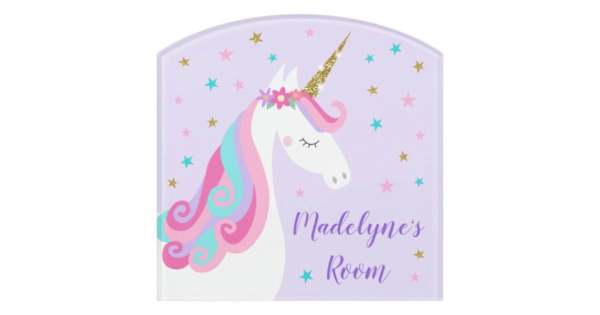 Rainbow Unicorn Magical Glitter Purple Bedroom Door Sign Zazzle Com