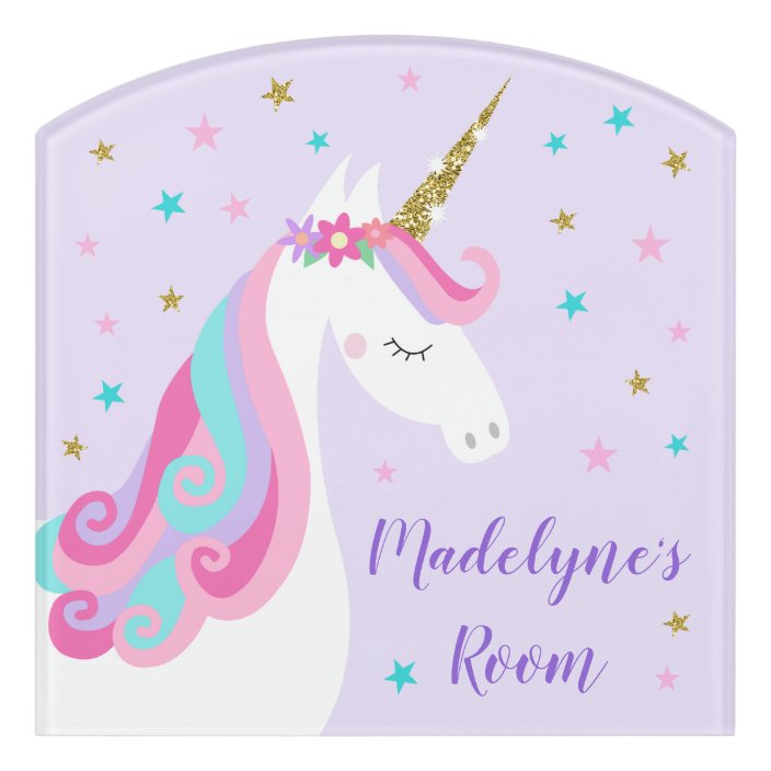 Rainbow Unicorn Magical Glitter Purple Bedroom Door Sign Zazzle