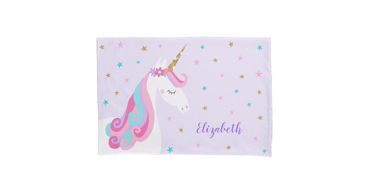 Rainbow Unicorn Magical Glitter Purple Pillow Case Zazzle
