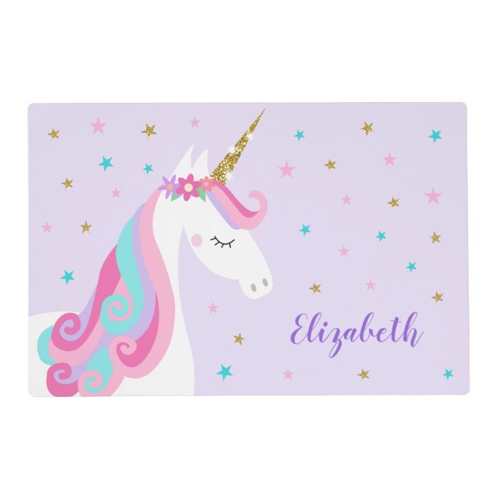 Rainbow Unicorn Magical Glitter Purple Placemat Zazzle Com