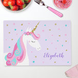 Rainbow Unicorn Magical Glitter Purple Placemat<br><div class="desc">This placemat features a cute whimsical unicorn design with stars and faux gold glitter on a pastel purple background. Personalize it with a name.</div>