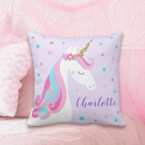 Rainbow Unicorn Magical Glitter Purple Throw Pillow
