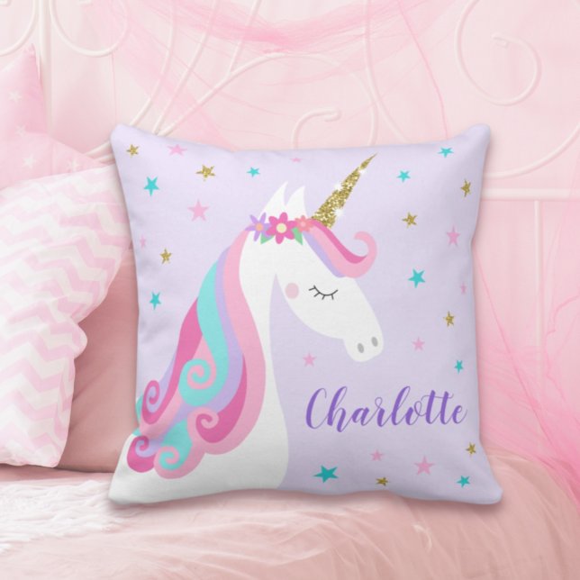 Rainbow Unicorn Magical Glitter Purple Throw Pillow (Creator Uploaded)