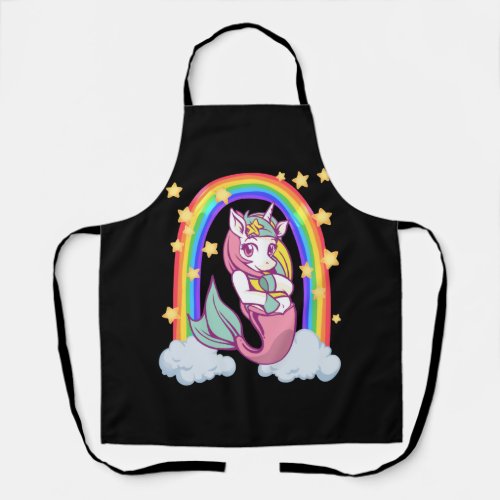 Rainbow unicorn mermaid girl apron