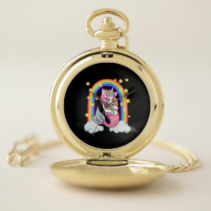 Rainbow unicorn mermaid girl pocket watch