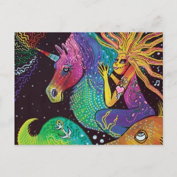 Rainbow Unicorn Mermaid Postcard by LauraBarbosaArt at Zazzle