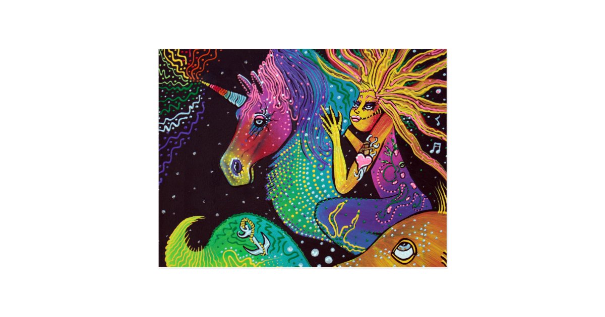 Rainbow Unicorn Mermaid Postcard Zazzle Com