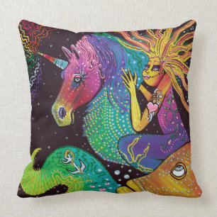 Rainbow Unicorn Mermaid Throw Pillow