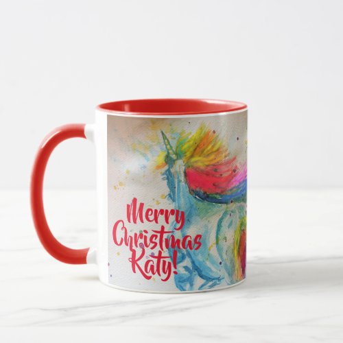 Rainbow Unicorn Merry Christmas Painting Mug